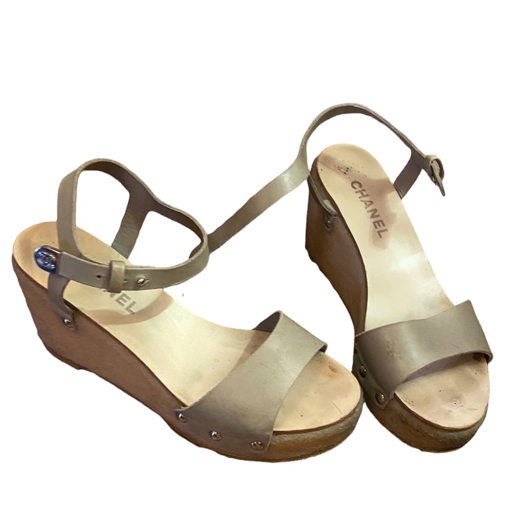 Chanel leather and rubber wedge shoes